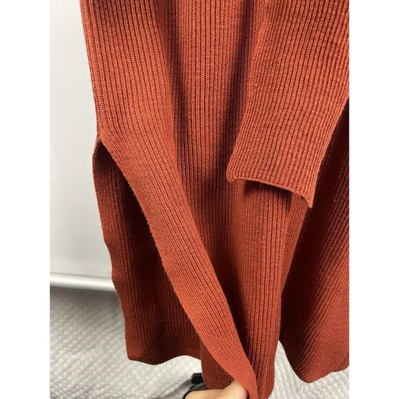 Zara Rust Sienna Orange Ribbed Tie Front Knit V Neck Sweater Dress‎ Size S - Picture 3 of 7